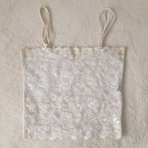 Floral laced square crop top